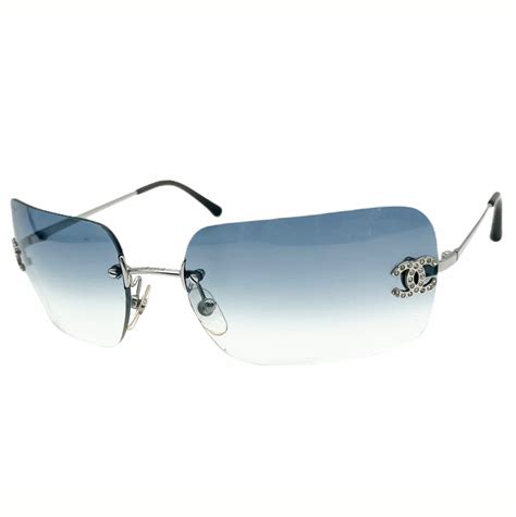 chanel blue rimless rectangle sunglasses|Chanel sunglasses with clear sides.